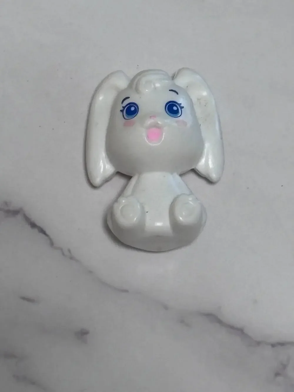 White Bunny Rabbit Sitting Doll Figure Blue Eyes Barbie Dollhouse 1.5”